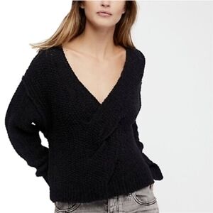 Free people Coco Black v neck knit sweater size small